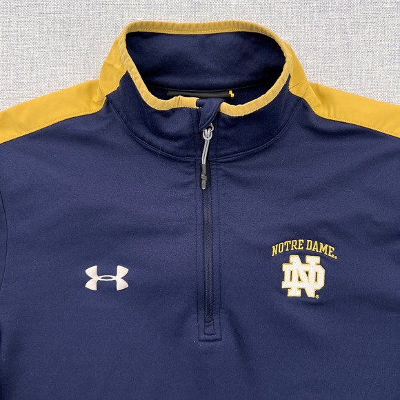Under Armour Notre Dame ColdGear 1/4 Zip Pullover Men Small Navy Gold Collegiate - Picture 3 of 10